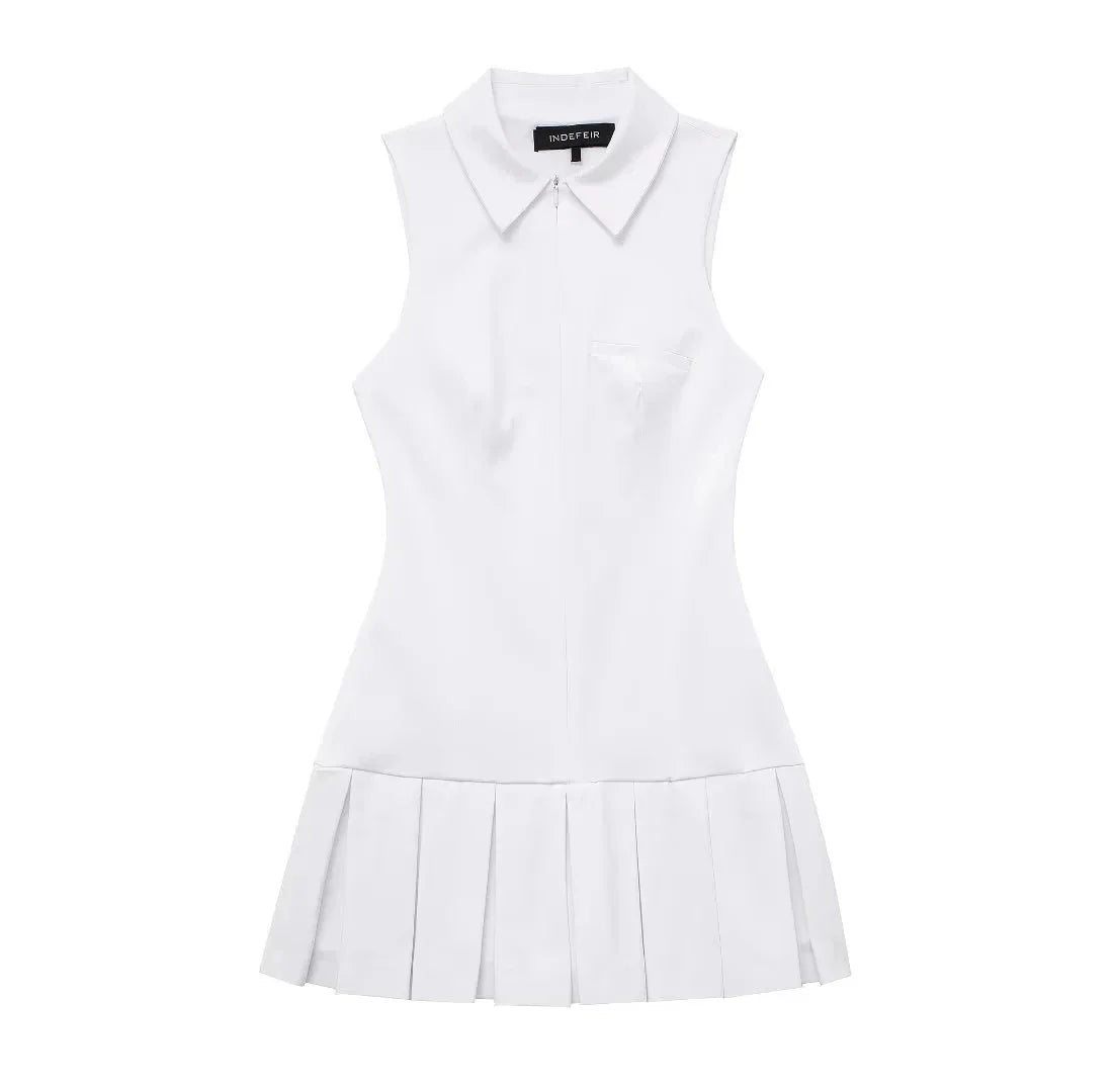 2025 Summer Women Pleated Short Dresses For Women Sleeveless Splicing Mini Dress Female Elegant Party Dresses
