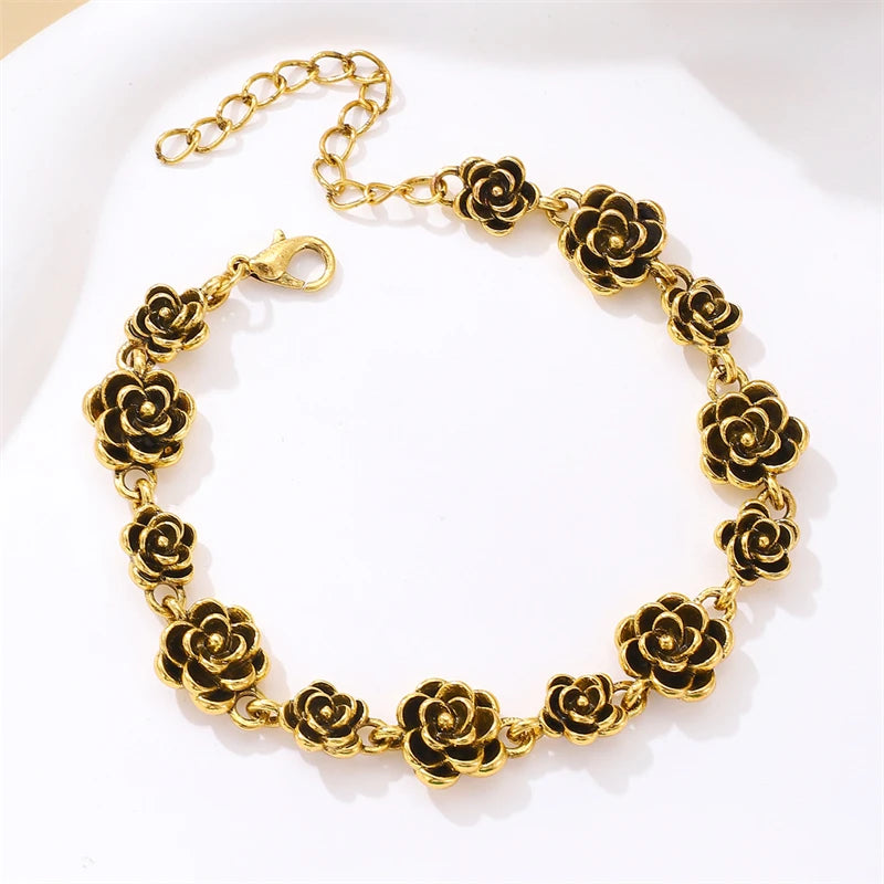 Vintage  rose bracelet female ins style European and American design sense alloy flower bracelet temperament hand jewelry