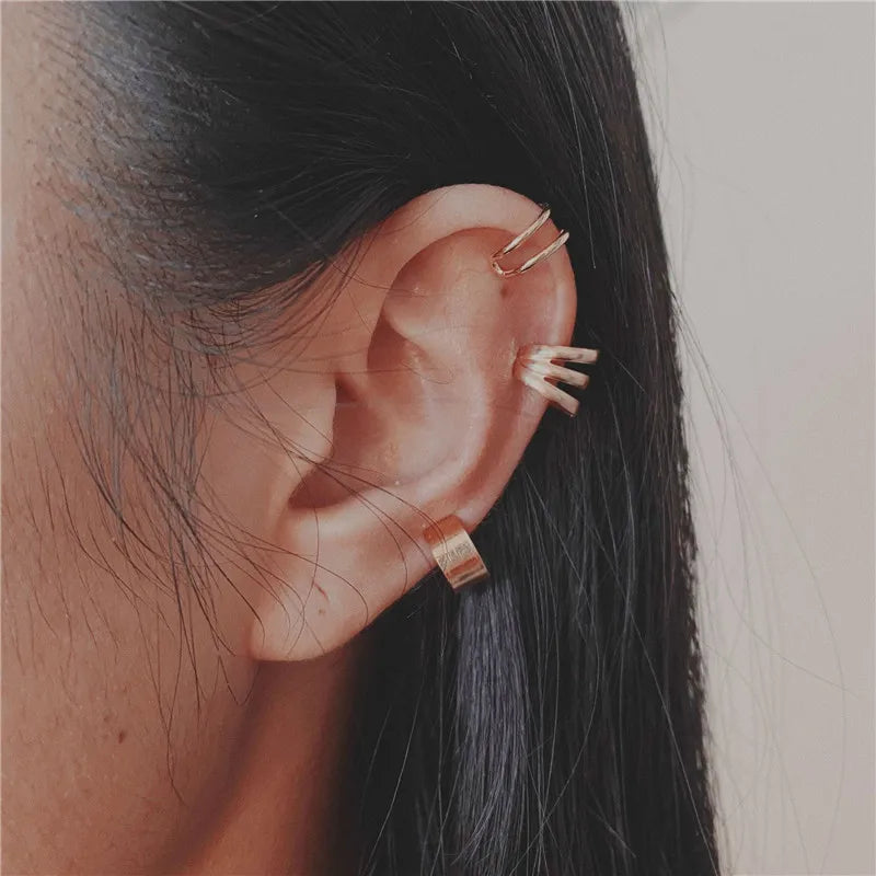 KOTiK 2024 New Gold Silver Color Leaves Clip Earrings for Women Fashion Ear Cuff Non-Piercing Earrings Set Trend Jewelry Gift