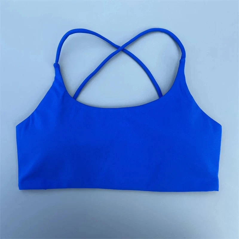 Solid Color Cross Back Fitness Bra - High Strength Yoga Top