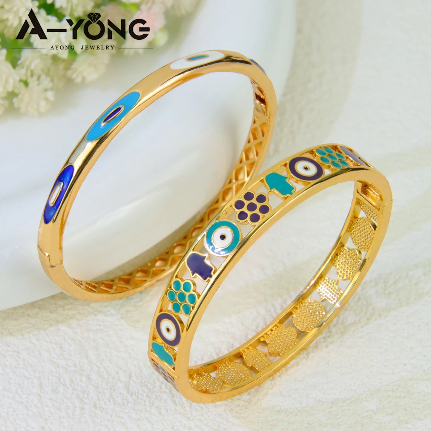 Ethiopia Classic Turquoise Bracelet 21k Gold Plated Dubai Charm Opening Bangles Oman Women Bridal Wedding Party Jewelry