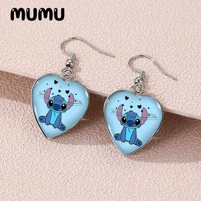 2024 New Lilo Stitch and Angel Dangle Earring Heart Shaped Earrings Handmade Glass Dome Jewelry Gifts Fans