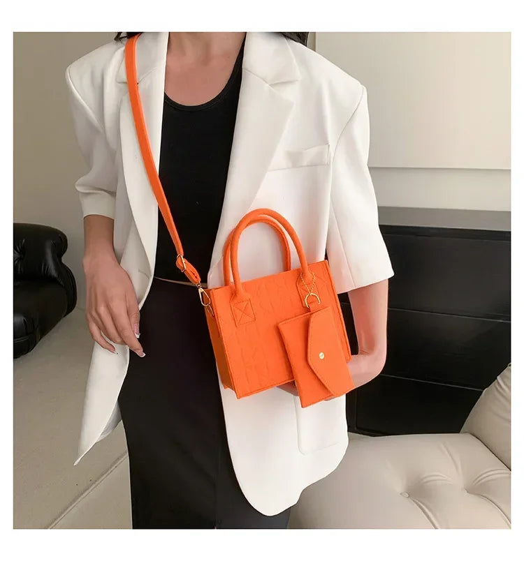 Korean Version Minimalist Embossed Felt Lightweight Handbag 2025 New Single Shoulder Diagonal Span Two-Piece Bag For Women
