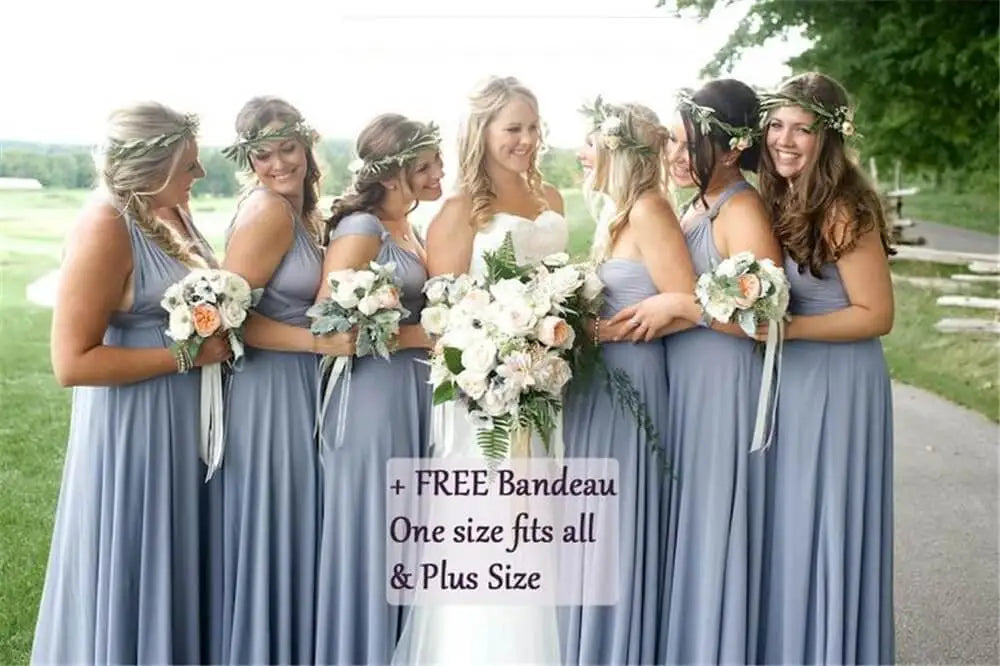 BABYONLINE Sexy Bridesmaid Dress Infinity Style Convertible Halter V neckline Gown Sleeveless Multiway Wrap Changable Guest Gown