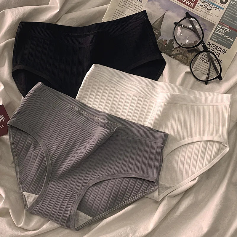 3Pcs/Set Cotton Panties Mid-Waist Women's Underwear Female Breathable Underpants Girls Solid Color Briefs Short Sexy Lingerie