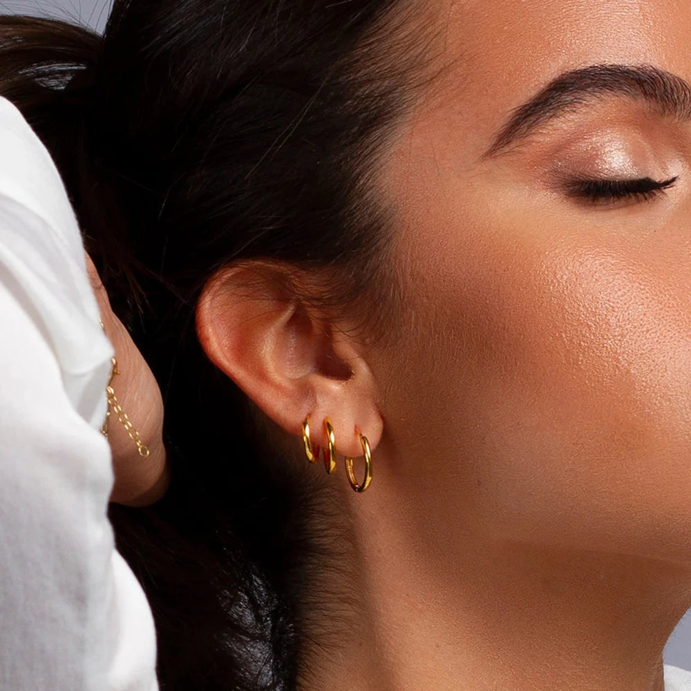 Retro Minimalism Stainless Steel Hoop Earrings for Woman Girls Gold Color Metal Circle Earring Party Gifts Simple Jewelry