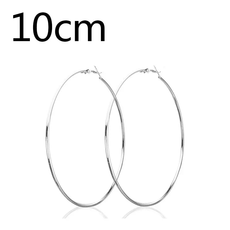 2pcs 30-100mm Small Big Circle Hoop Earrings for Women Men, Stainless Steel Ear Ring Fashion Jewelry Gift Nightclub DJ