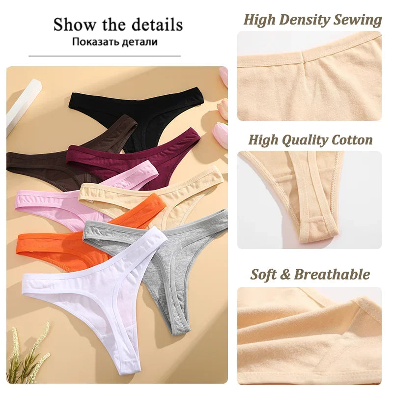 3Pcs/Set Seamless Thong Cotton Women Thin Strap Low Waist High Flexibility Panty Sexy Underwear Ladies Briefs T-back Soft Women