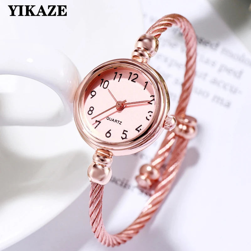 Small Gold Bangle Bracelet Watch - Retro Ladies Quartz Thin Chain