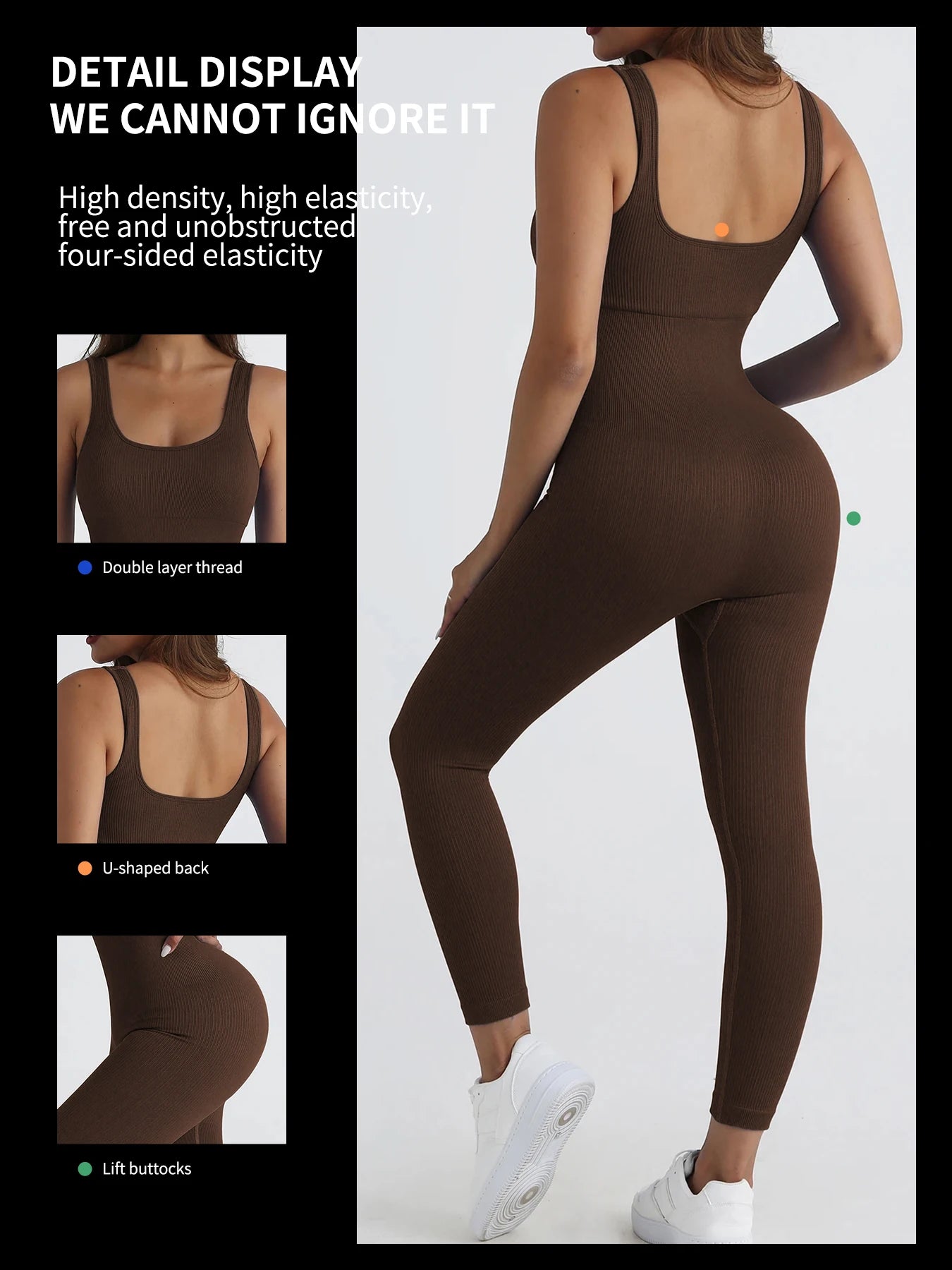 Women Workout Seamless Jumpsuit Yoga Ribbed Bodycon One Piece Square Neck Leggings Romper