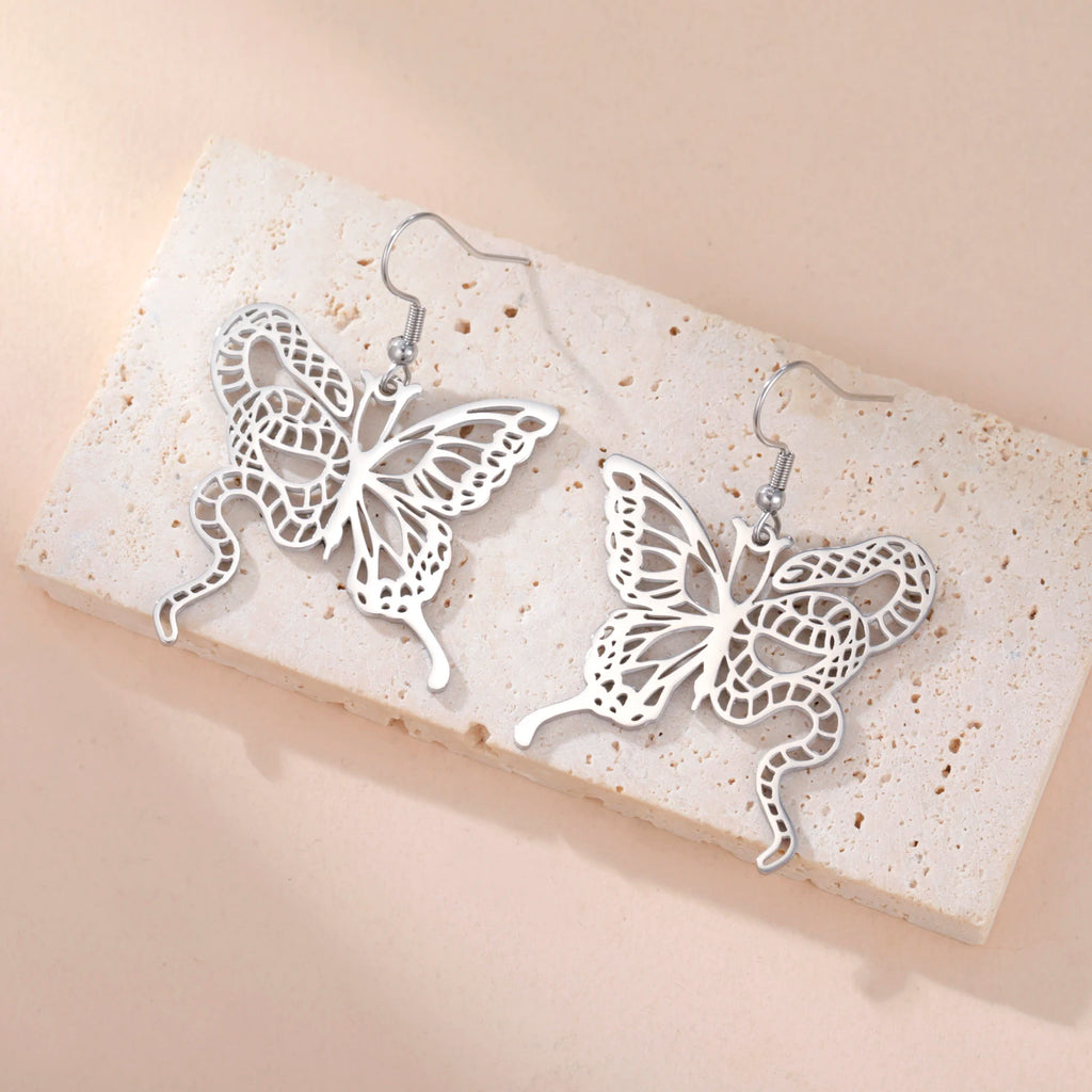Lucktune Butterfly Snake Drop Earrings Stainless Steel Animals Earrings For Women Fashion Jewelry Woman Accesories Party Gifts