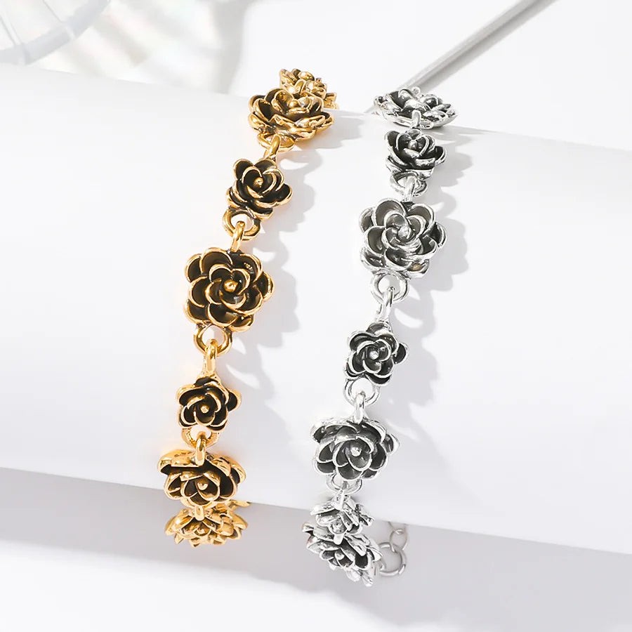 Vintage  rose bracelet female ins style European and American design sense alloy flower bracelet temperament hand jewelry