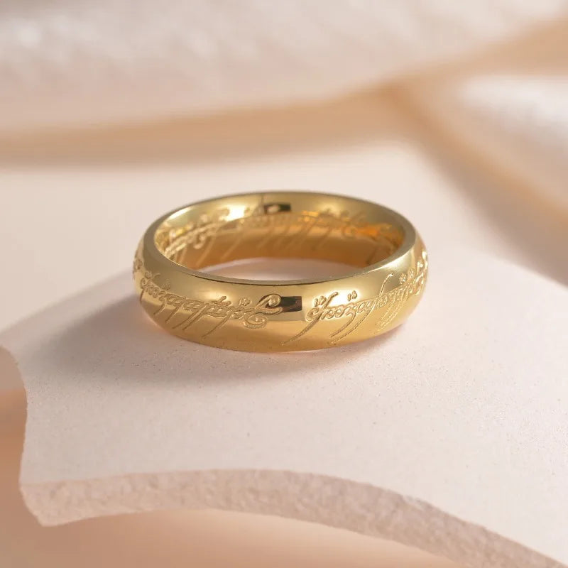 Lord of the Rings Titanium Steel Ring - 18K Gold Plated 6mm Men's Band