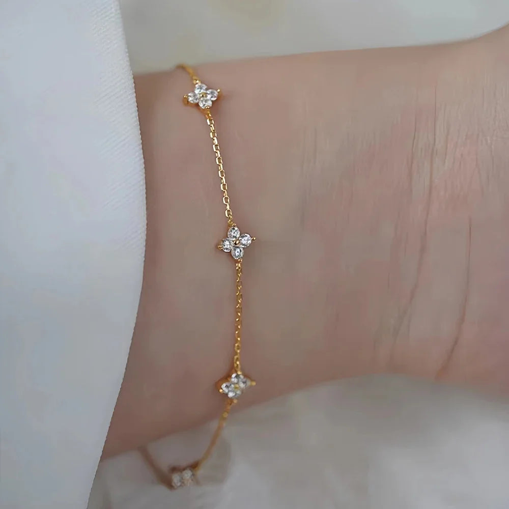 18K Gold Four Leaf Clover Jewelry Set - Necklace Bracelet Earrings Women
