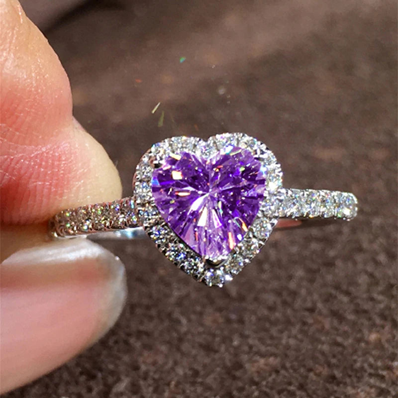 Huitan Luxury Heart Zirconia Finger Ring Female Wedding Band Multiple Colors Crystal Stone Accessories Lady Engagement Jewelry