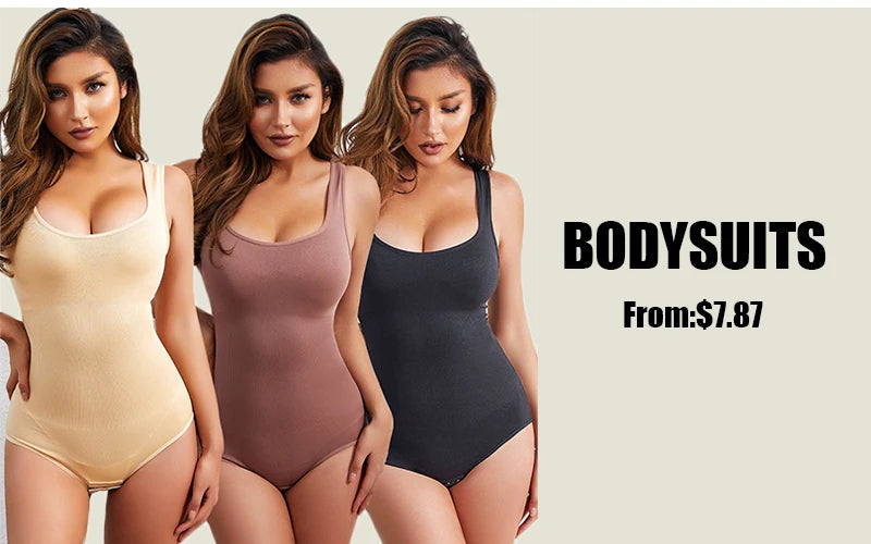 GUUDIA Ribbed Tummy Jumpsuit - Daily Shaper Bodysuit Open Crotch