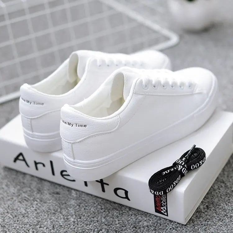 Women's Vulcanize PU Leather Platform Sneakers - Classic White Shoes