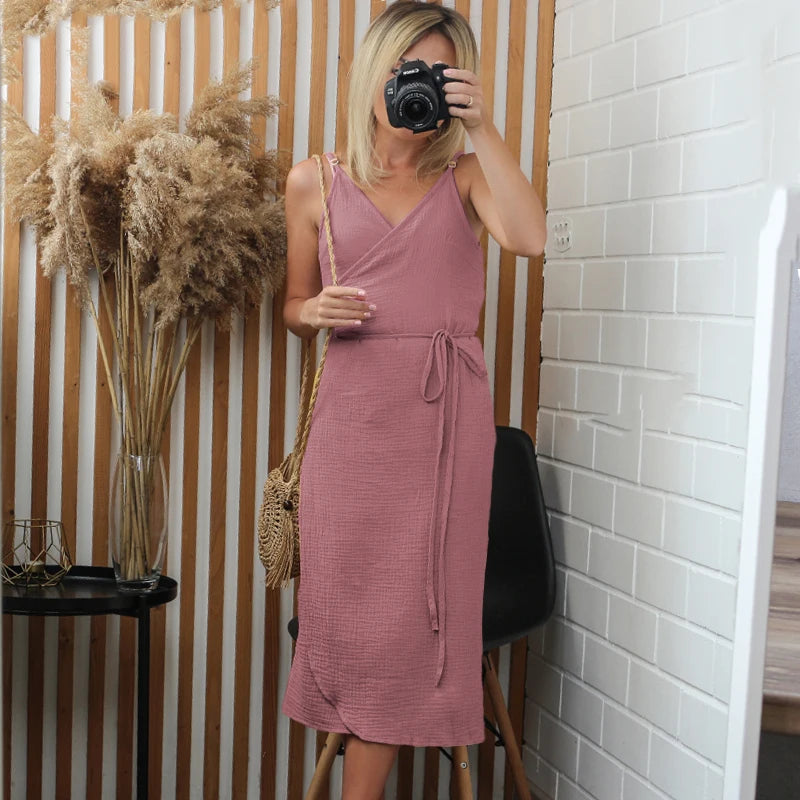 100% Cotton Gauze Elegant Dresses For Women SummerSexy Adjustable Strap Sleeveless Open Side Bandage Party Dresses Vestido