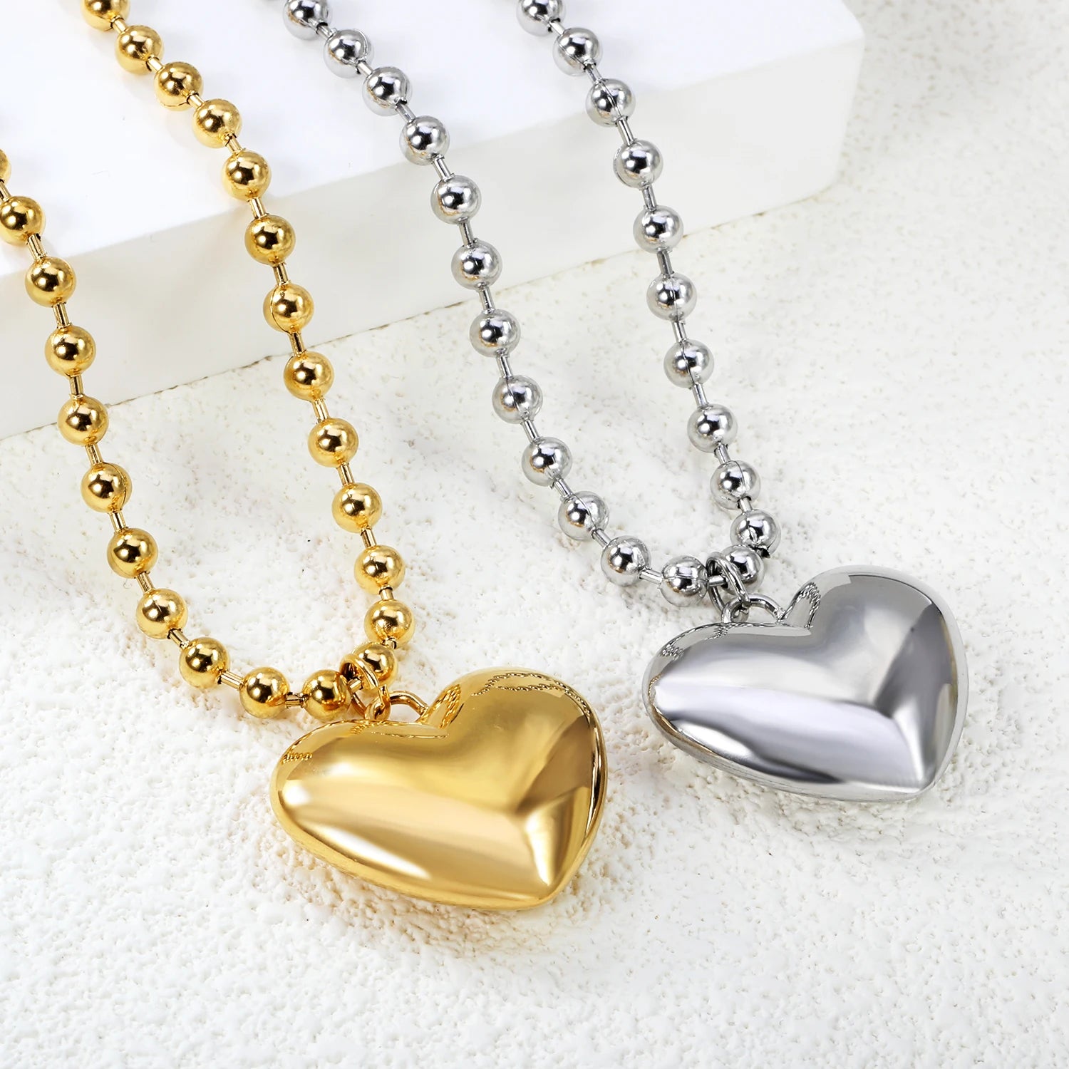 ASONSTEEL Romantic Heart Pendant Necklace For Women High Quality Golden Stainless Steel Metal Stylish Choker Valentine's Gift