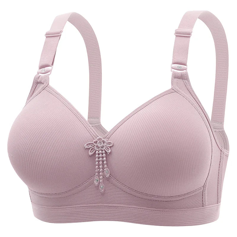 Solid Color Delicate Pendant Bra - Wireless Gathering Breathable