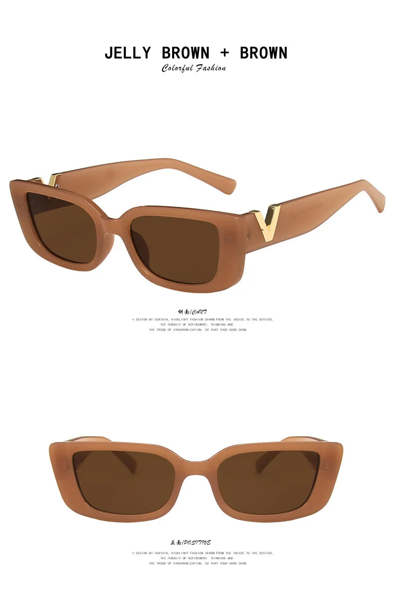 Retro Rectangle Small Frame Sunglasses - Vintage Designer Black Women