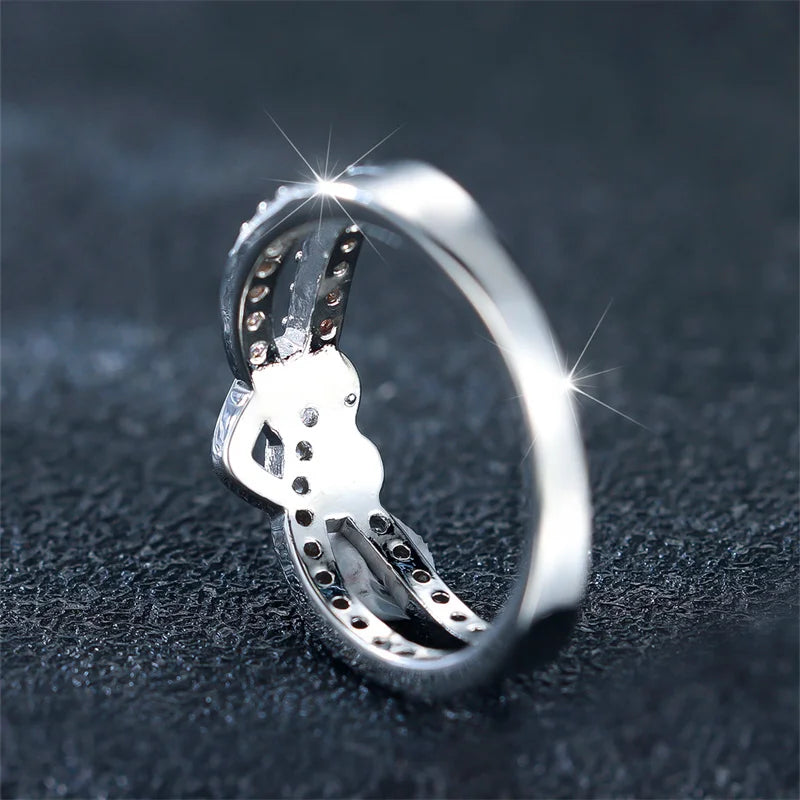 White Zircon Heart Ring - Rose Gold Silver Engagement Wedding Band
