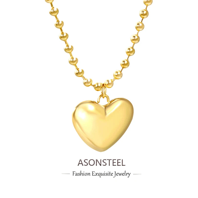 ASONSTEEL Romantic Heart Pendant Necklace For Women High Quality Golden Stainless Steel Metal Stylish Choker Valentine's Gift