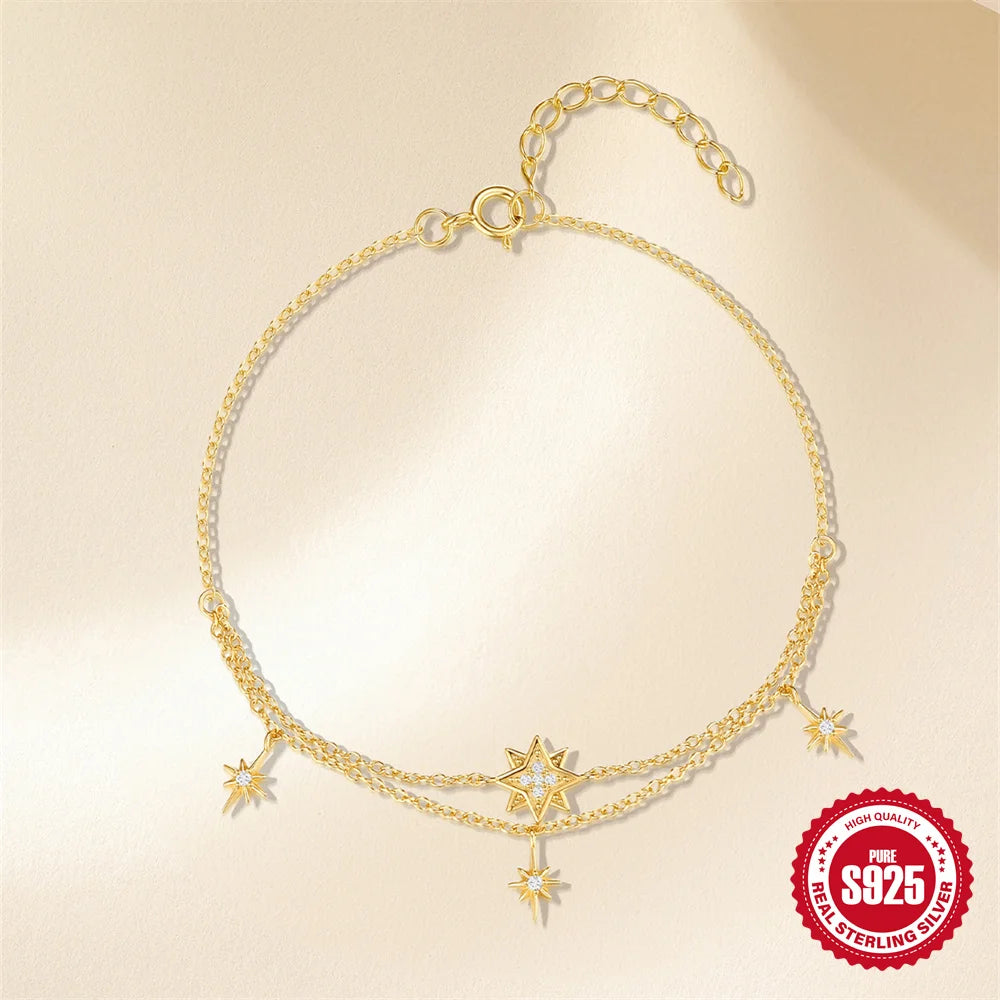 CANNER European American Style Eight-Pointed Star Zircon Bracelet S925 Sterling Silver Personality Simple Versatile Bracelet