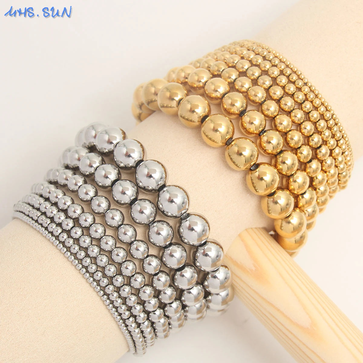 Premium Stainless Steel Beaded Bracelet Set - Stackable Ball Bracelets for Men & Women