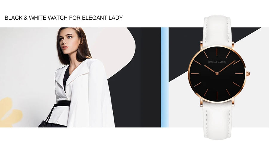 Hannah Martin Hot Fashion Simple Japan Quartz Movement Watch Leather Strap Clock Women Analog Waterproof Wrist watch Reloj Mujer
