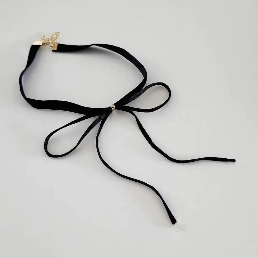 Fashion Adjustable Chain Bow Necklace Velvet Strap Bow Pendant Choker Necklace Neck Accessory INS Style Collar Valentines Gift