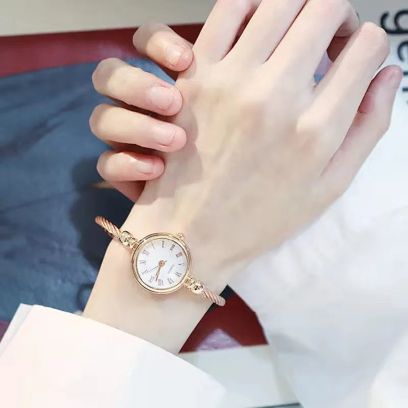 Small Gold Bangle Bracelet Watch - Retro Ladies Quartz Thin Chain