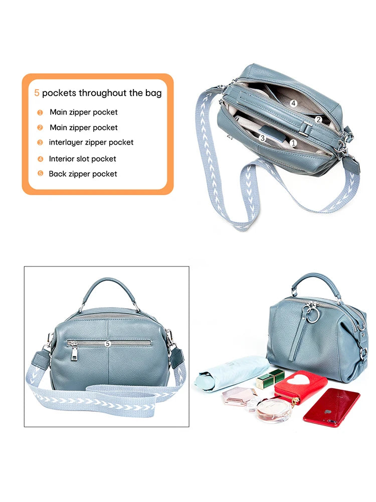 Zency Hot Selling Fashion Brand Handbag Genuine Leather Shoulder Bag For Women Elegant Small Tote Bag White Khaki BlackCrossbody