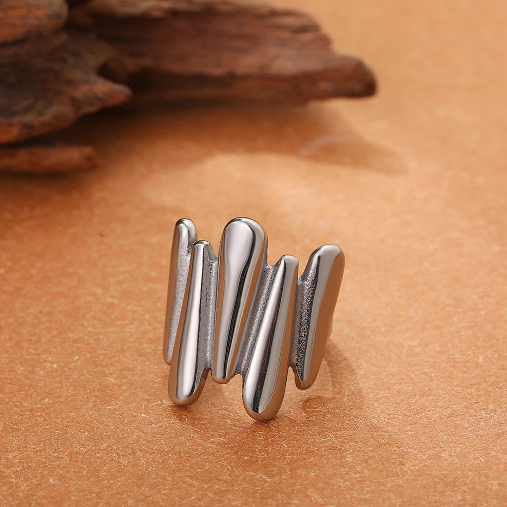 Irregular Geometric Smooth Metal Open Rings for Women Men Statement Thick Dome Finger Ring Adjustable Stainless Steel Jewelry