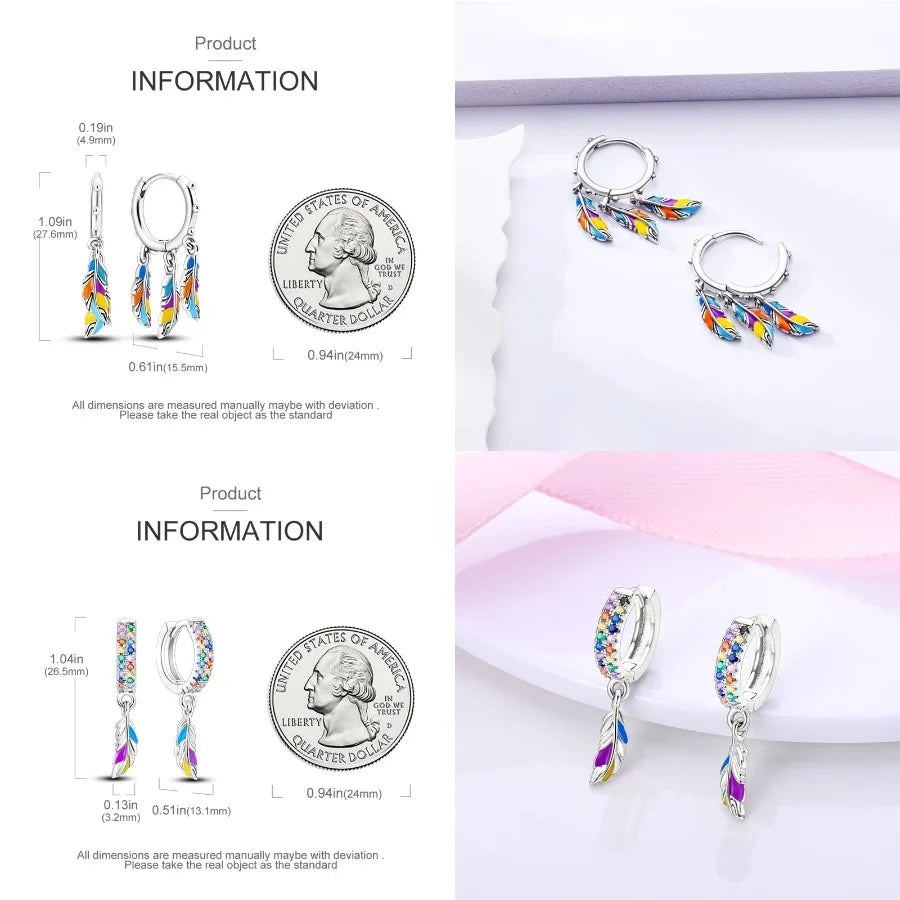 Unicorn Earrings 925 Sterling Silver Original Zircon Elephant Feather Dog Cat Blue Star Small Earrings For Women Jewelry Gift