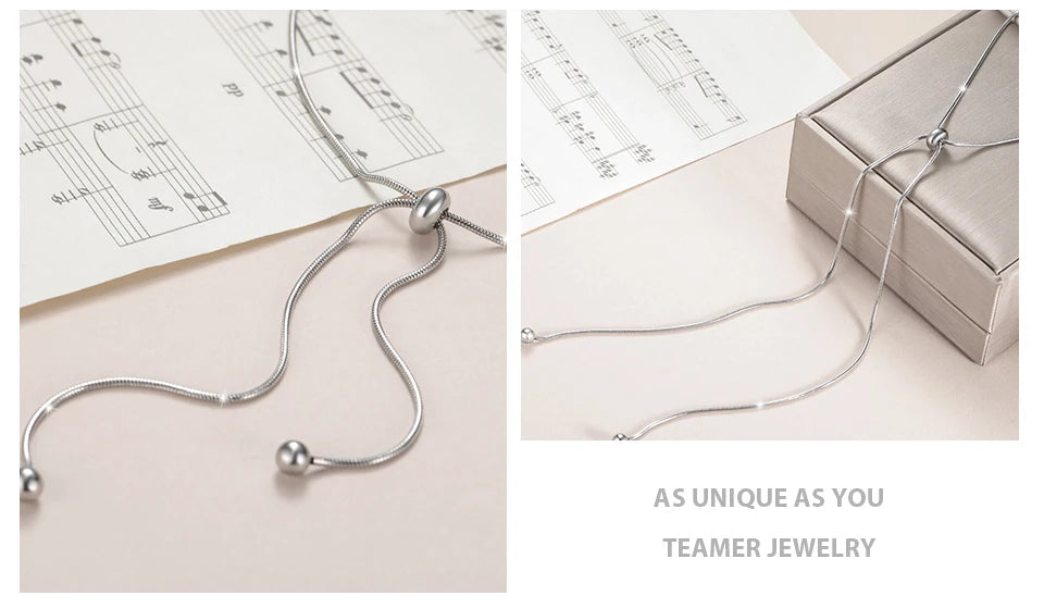 Teamer Long Snake Chain Round Bead Necklace Stainless Steel Gold Color For Girls Women Minimalist Trendy Simple Jewelry Gift