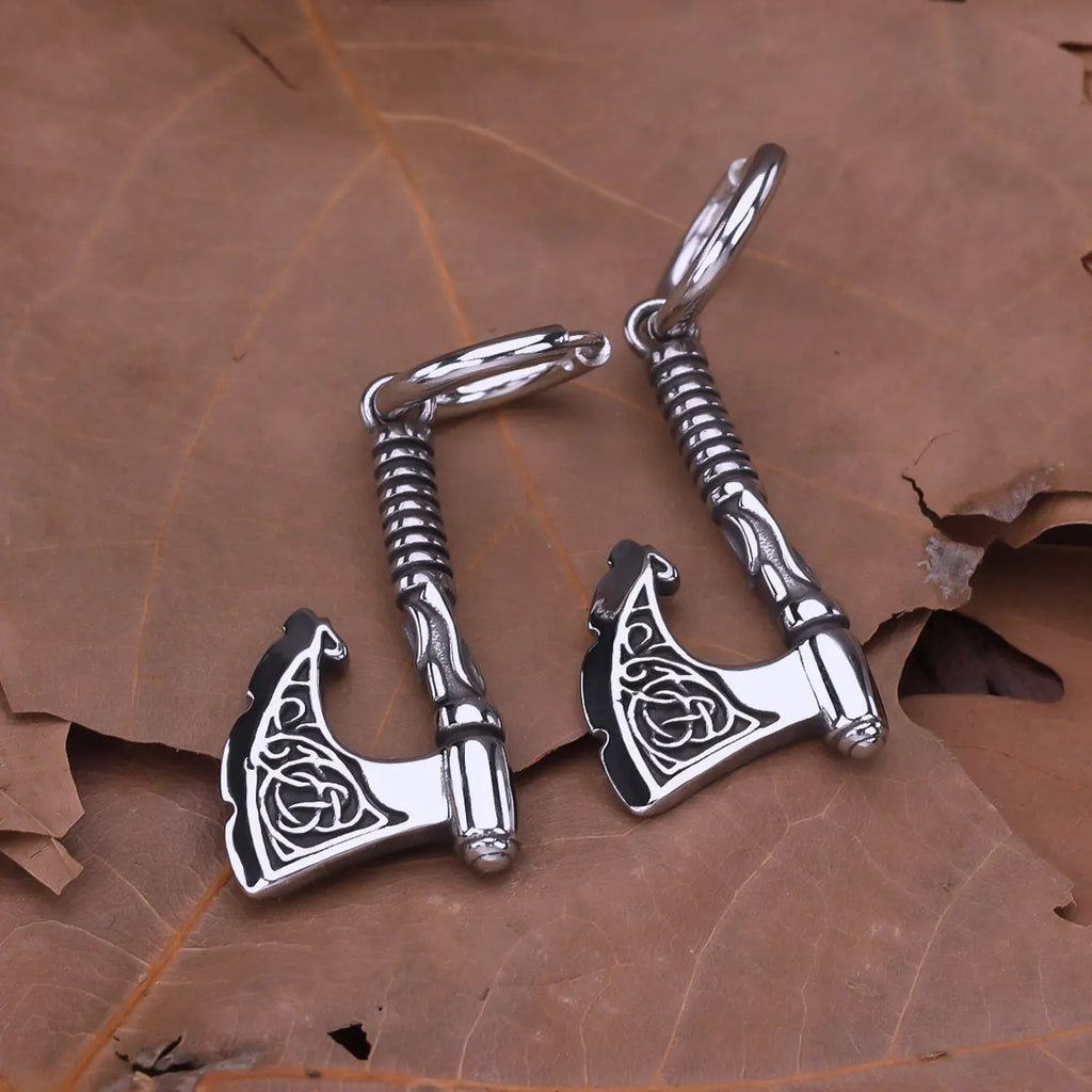 Stainless Steel Vikings Warrior Weapon Axe Drop Earrings Scandinavian Celtic Knot Rune Amulet Dangle Earrings Jewelry Gift
