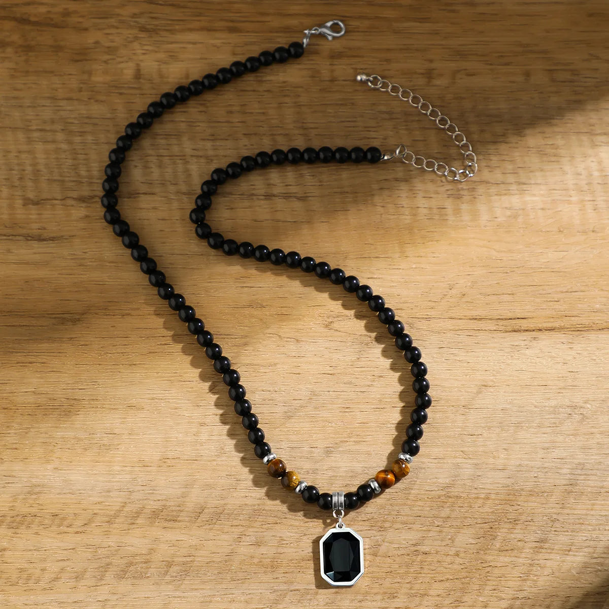 HNSP Black Crystal Pendant Bead Rosary Necklace For Men Jewelry Accessories