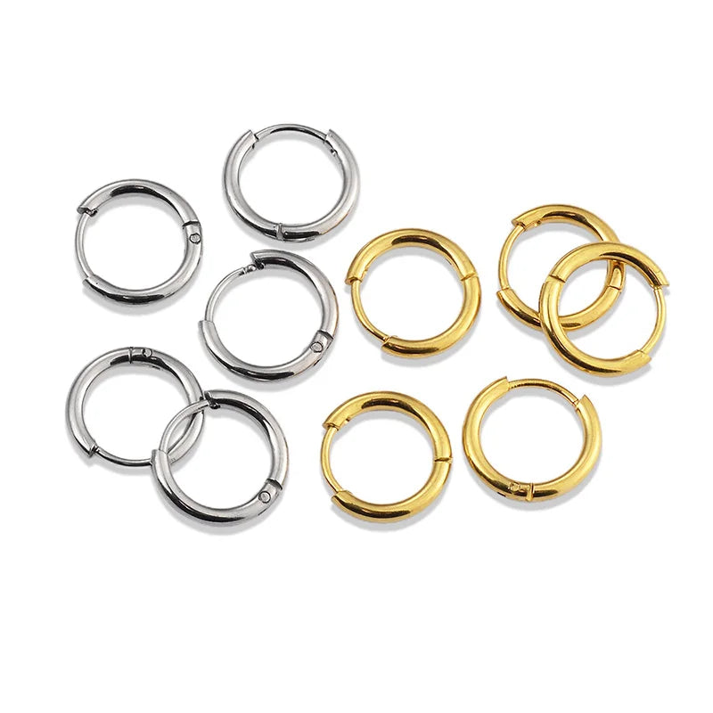 4Pairs Stainless Steel Solid Round Rings Huggies Earrings Set for Women Men Stackable Gold Plated Tiny Ear Cartilage Hoops