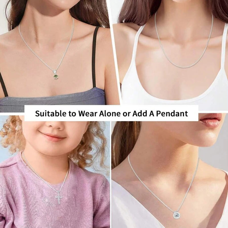 BAMOER Solid Gold Over 925 Sterling Silver Chain Necklace for Women Girls, 0.8mm Box Chain Super Thin & Strong Necklace Chain