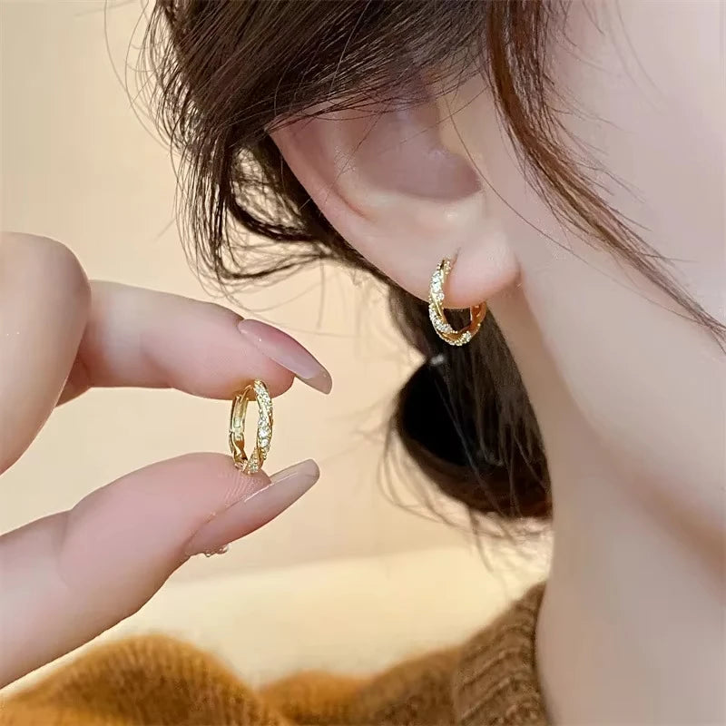 FTCY Simple Luxury Zircon Metal Hoop Earrings For Women Exquisite Small Round Circle Earrings Women's Jewelry Gifts