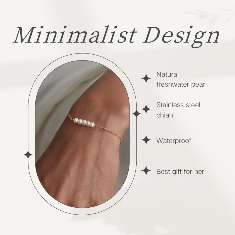 Vlen Stainless Steel Chain Bracelet Woman Girl Friends Gift Natural Pearl Bracelets for Women Minimalist Pulseras Jewelry