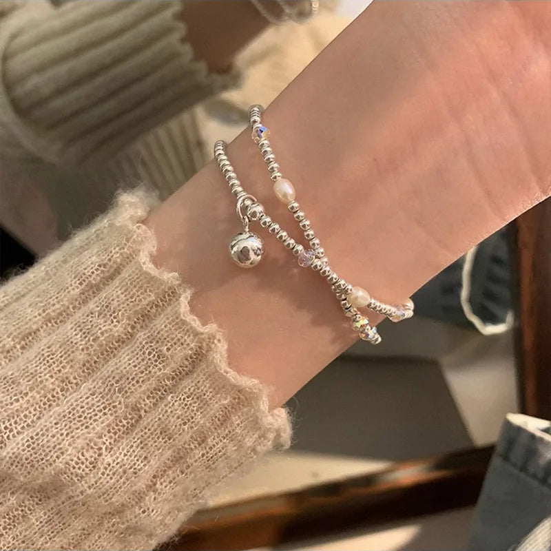VENTFILLE 925 Sterling Silver Double Layer Pearl Bracelet for Women Girl Design Bead Korean Jewelry Dropshipping