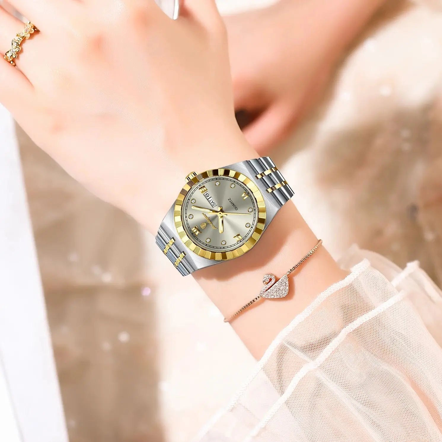 POEDAGAR Luxury Ladies Watch - Luminous Waterproof Week Date Stainless