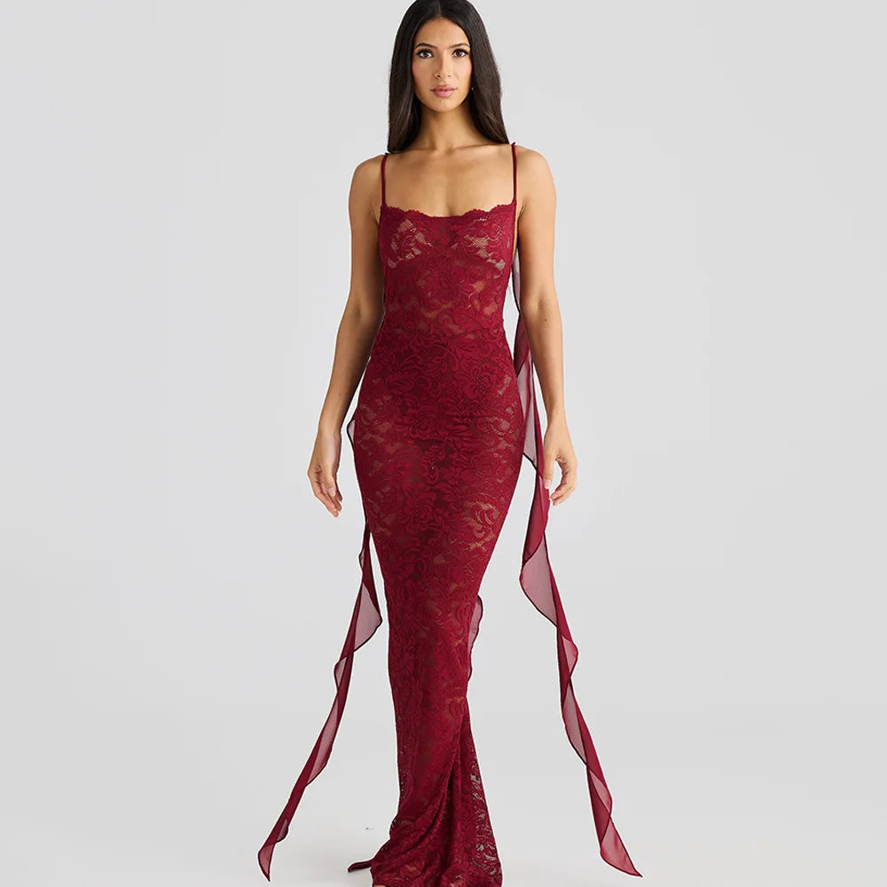 Articat Sexy Sleeveless Lace Patchwork Print Women Backless Party Evening Dress 2024 New Trailing Long Skirt Flowing Vestido
