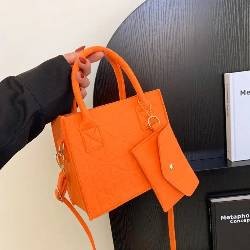 Korean Version Minimalist Embossed Felt Lightweight Handbag 2025 New Single Shoulder Diagonal Span Two-Piece Bag For Women