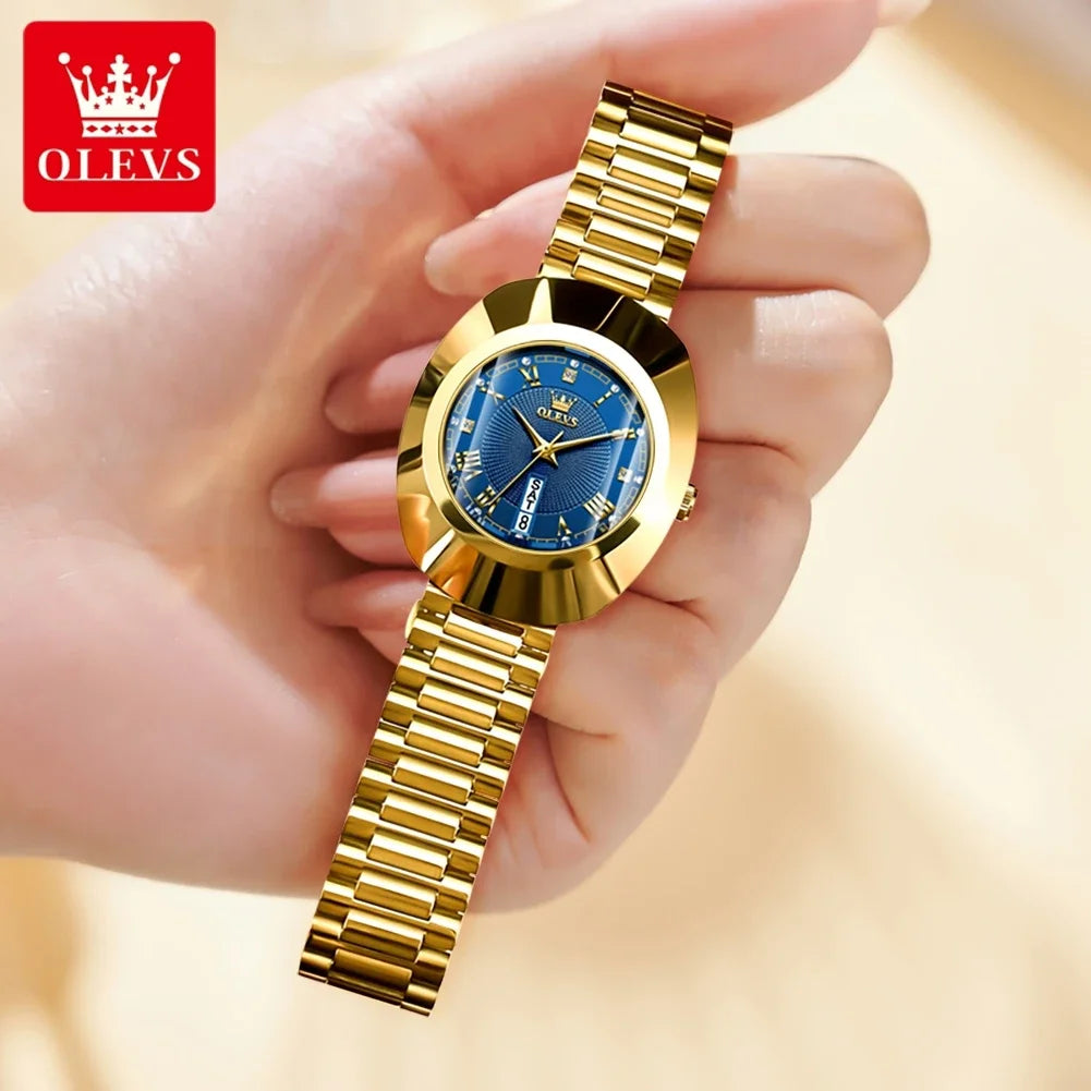 OLEVS Top Luxury Brand Ladies' Watch Elegant Fashion Gold Stainless Steel Women's Watches Calendar Waterproof Quartz Wristwatch