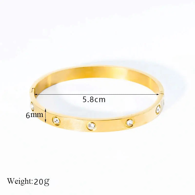 Fashion Design Gold Color Zircon And Cross Nut Nail Bangle Gold & Stainless Steel For Woman Bracelet buckle Classic jewelry
