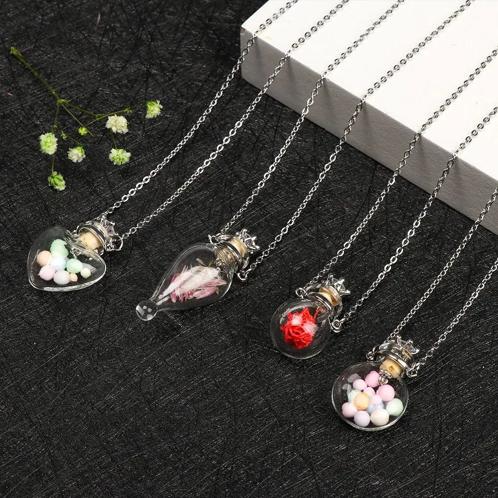 Openable Water Drop Heart Steel Chain Perfume Vial Necklace Wishing Bottle Pendant Essential Oil Diffuser Memorial Jewelry Gifts