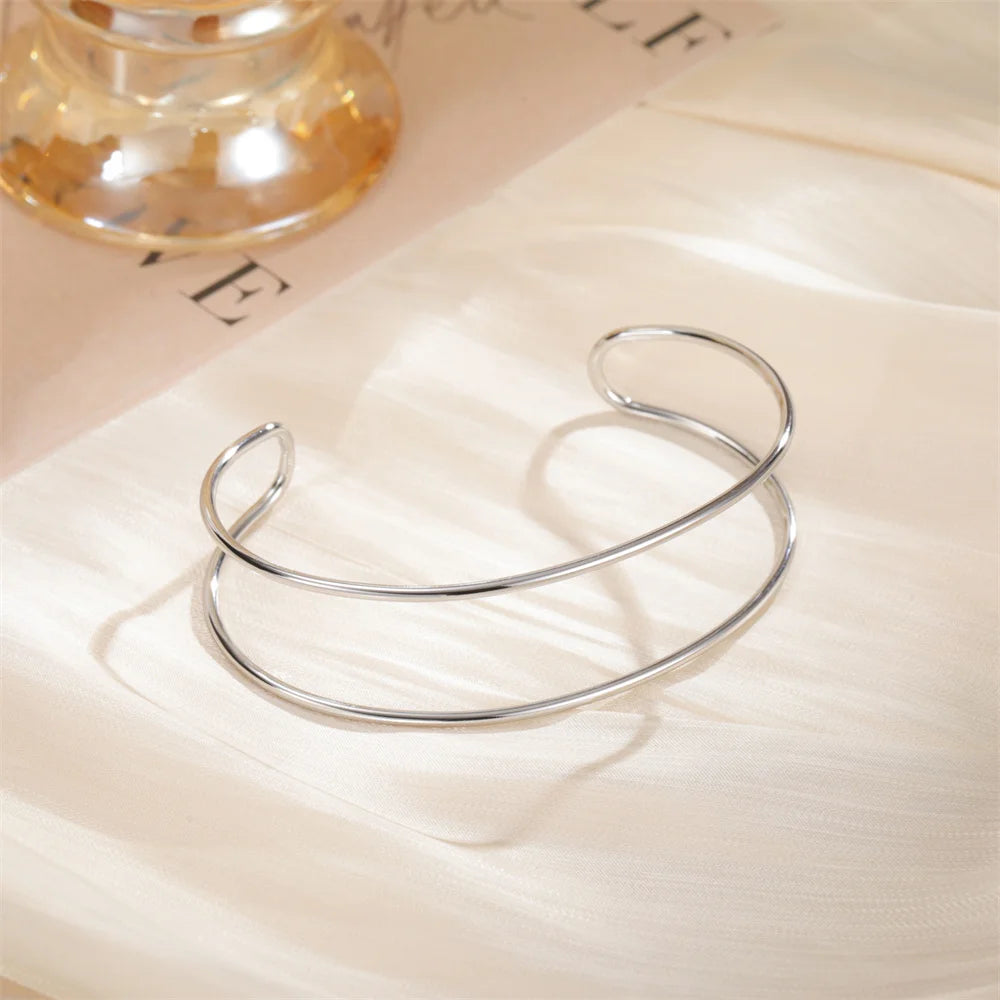 My Shape Simple C Shape for Women Stainless Steel Gold Color Adjustable Open Cuff Bangle Jewelry Double Layered Bracelets Gifts